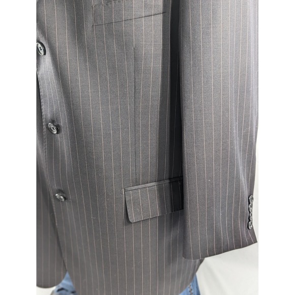 MaxDavoli Baroni Super 150's Black Pinstripe pink Wool Dual Vented Blazer 48R - Picture 4 of 11